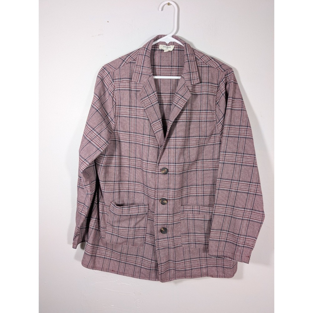 Umgee Medium Plaid Blazer Womens Purple Black White‎ Button Up Classic